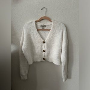 Fuzzy Cropped White Sweater